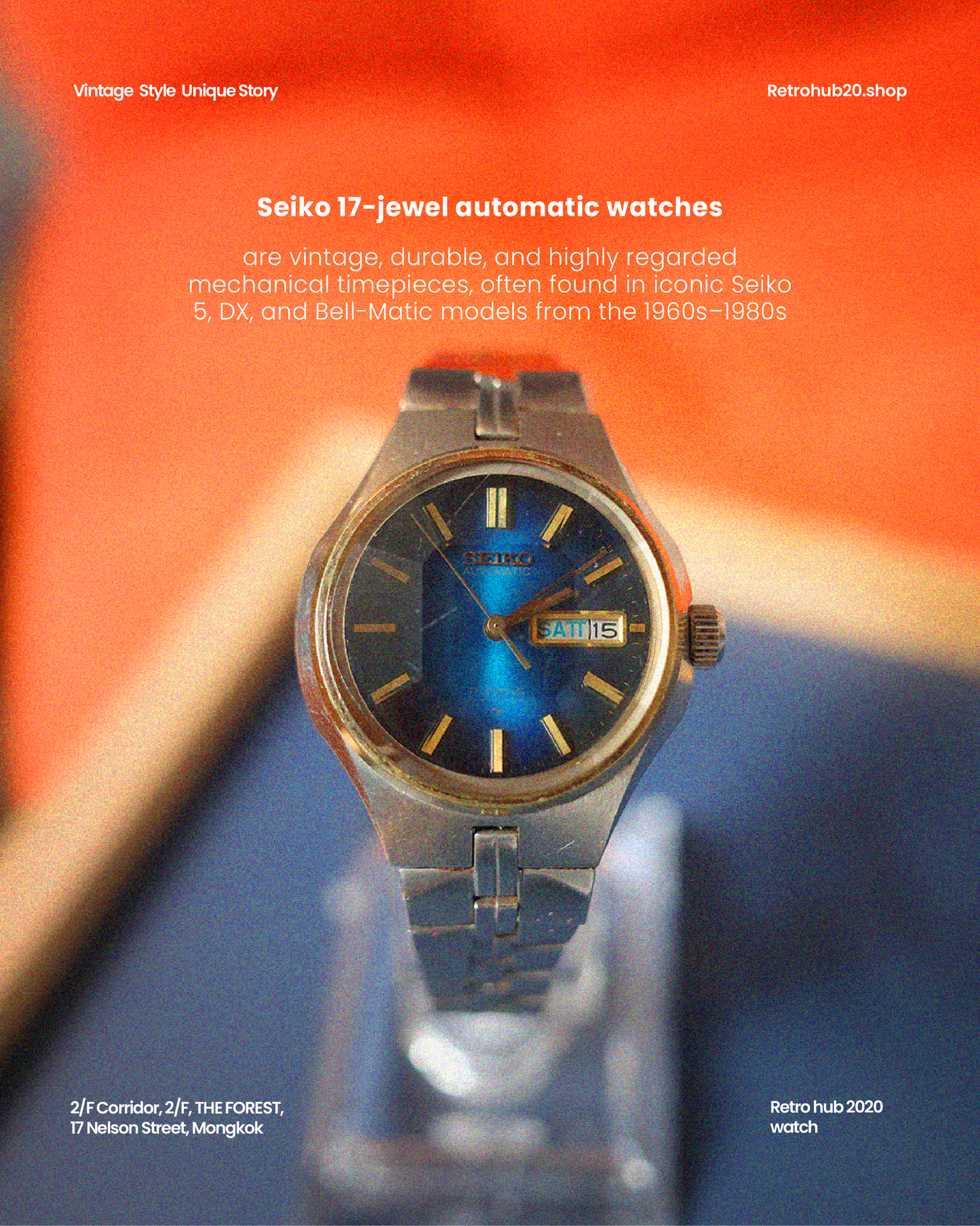 Vintage Seiko automatic Blue Dial cut glass 17 Jewels Cut Glass 2206-0320