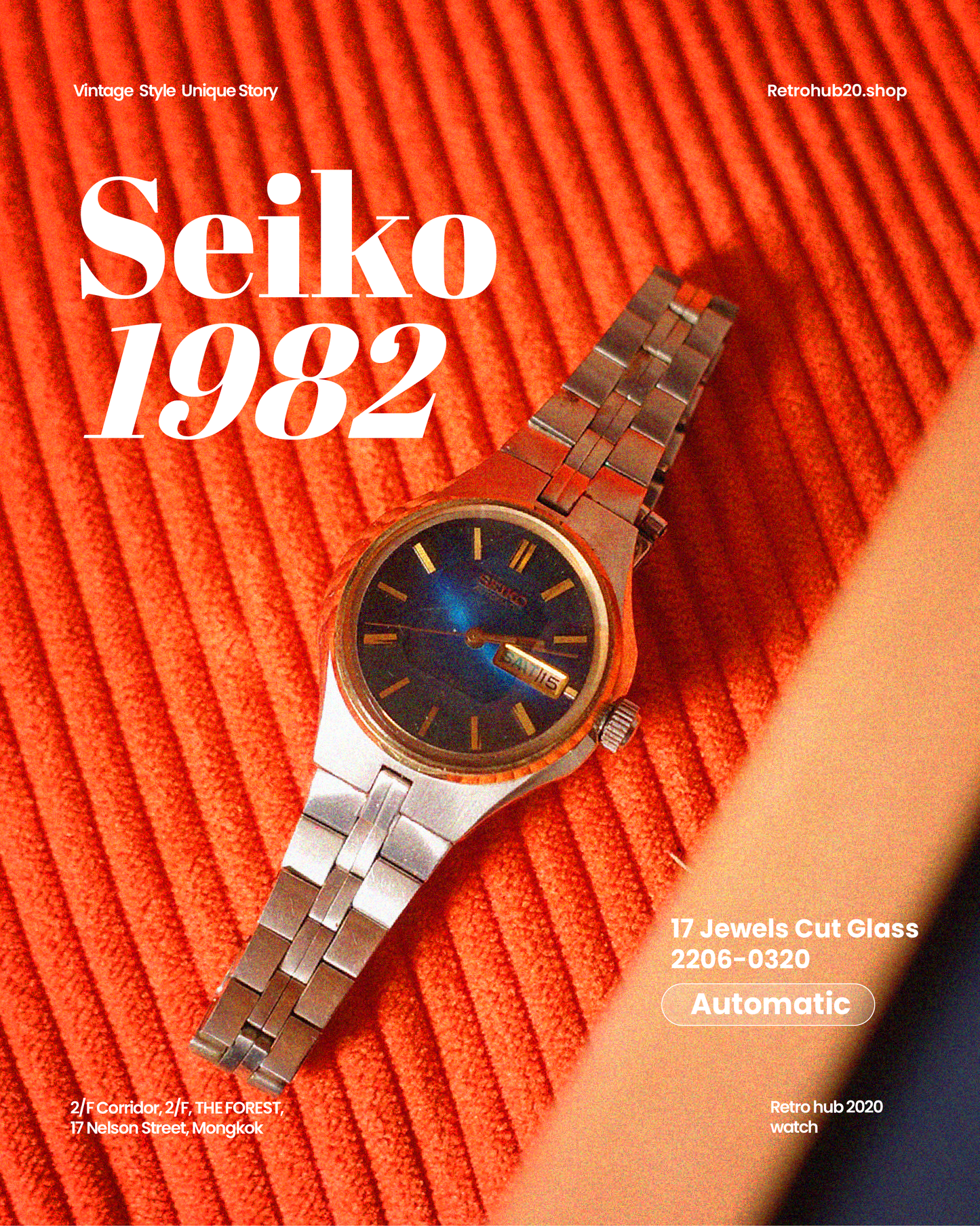 Vintage Seiko automatic Blue Dial cut glass 17 Jewels Cut Glass 2206-0320