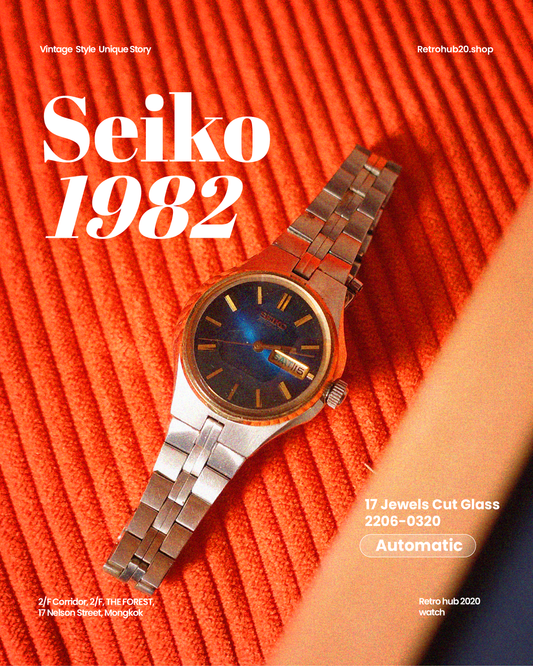 Vintage Seiko automatic Blue Dial cut glass 17 Jewels Cut Glass 2206-0320